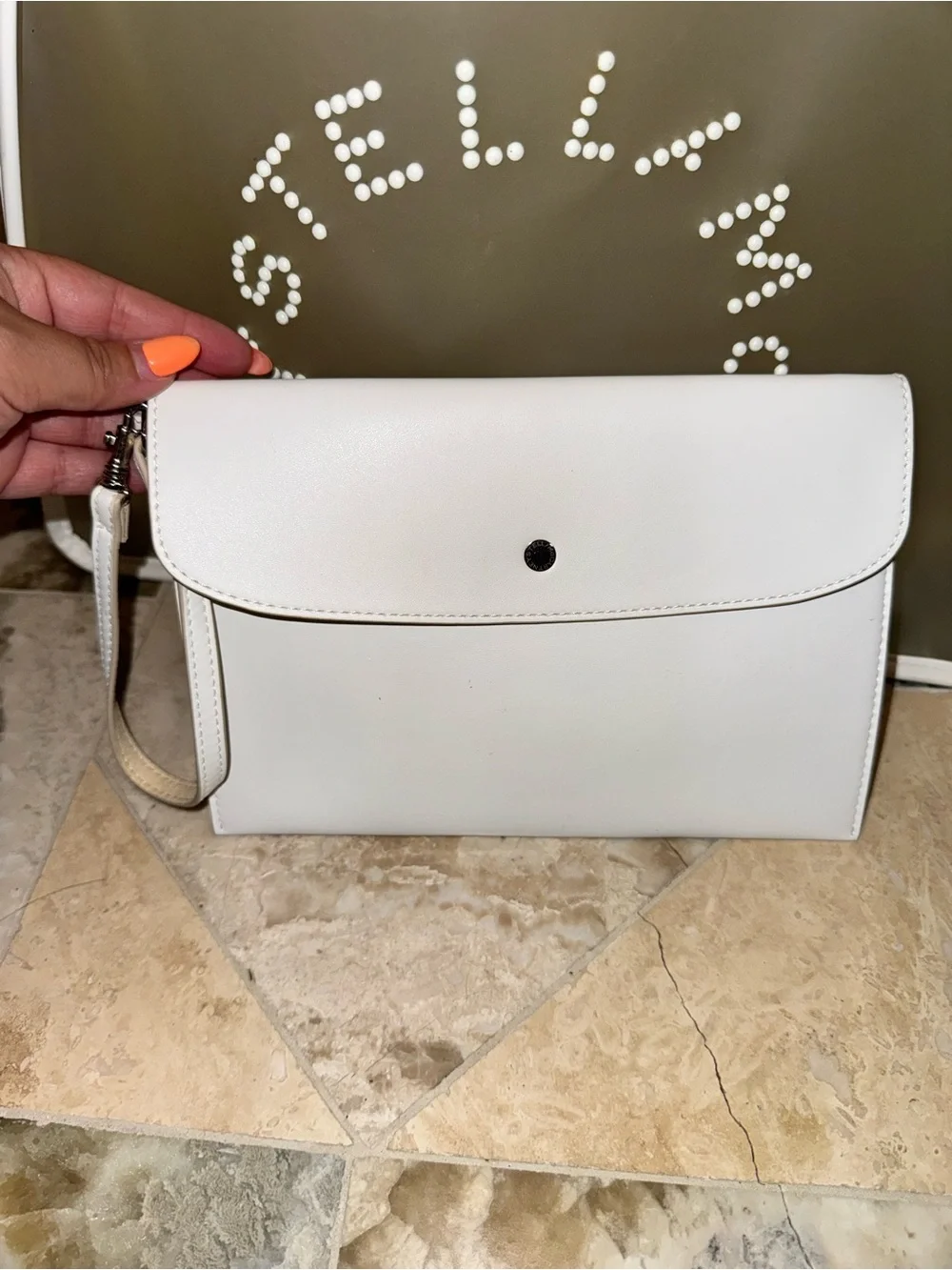 Stella McCartney Logo Tote Bag & Pouch Beige White 2 Piece Set